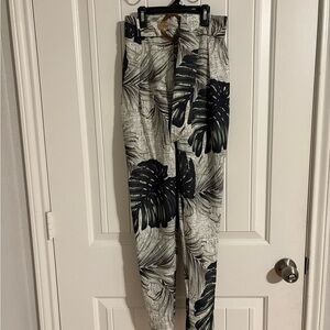 Fashion Nova Green and White Leaf Print Pants
